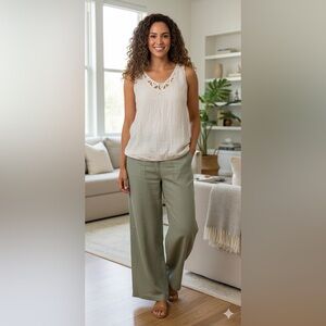 Sugar Rain Womens Blouse Color Nude V Neck With accent size Large sleeveless